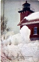 Ice formation at lighthouse, Harbor Point, Little Traverse Bay, Michigan