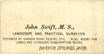 Business card for John Swift, M.S., Surveyor