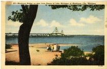 Mackinac Brige as seen from shores of Lake Michigan at Mackinaw City.