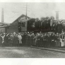 Group of Trade Commissioners from Great Britain at Canadian National Railway Depot, Guelph, ca. 1914.