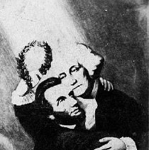 George Washington embracing Abraham Lincoln in a ray of light, ca. 1865.