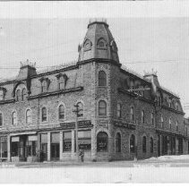 Imperial Bank of Canada building and adjacent structures on NW corner of St. Andrew St. and St. David St., Fergus, ca.1910