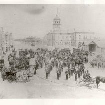 Parade in Market Square, Carden Street, Guelph, Ontario, 1899.