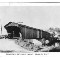 Covered bridge near Elora, Ontario, ca.1910.