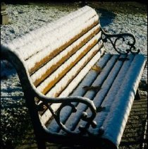 ph 18245_18 Snow-dusted bench, 22 Oct. 1997.