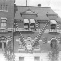 Post Office decorated for 60th Dominion Day, Harriston, 1927