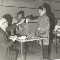 Polling booth in Elora, Ontario, ca.1970.