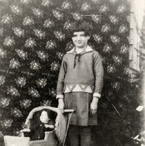 Hilda Hockridge beside doll carriage, Proton, Twp., 1927