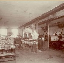 Fergus News Record office, interior photograph, 1898-1902.