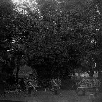 Croquet mallets and hoops on the Yeomans family's lawn, Mount Forest, photograph, ca. 1915.
