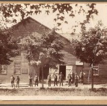 Men in front of William Gorvett's mill, Arthur, Ontario, ca.1890.