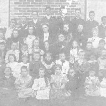 Students and teacher at Cumnock School, Peel Twp., 8 Sep. 1894