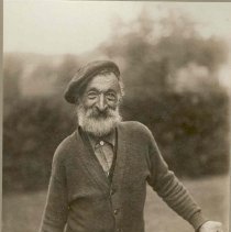 elderly man wearing cap and holding a cane, identified as Larry Brohman, Maryville, photograph, ca. 1910.