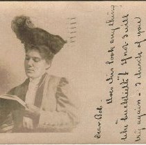 Unidentified womand on postcard mailed to Robert Orr of Arthur from Buffalo, New York, 1906.