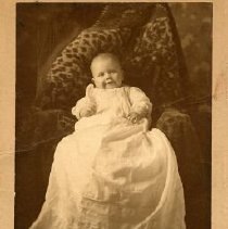 Baby in christening gown identified as Art Gorvett of Arthur, Ontario,