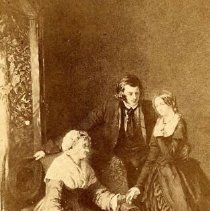 Elderly woman and young couple belonging to Lee family, 1875.