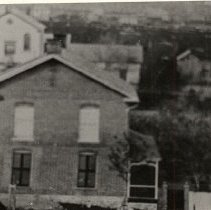 ph 14803 Elora, showind Knox Church, Lt. Col. Clarke house, Jas. Stock log