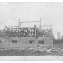 Barn raising on farm of Harry Cassie, Alma, Peel Twp., ca.1925