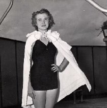 Champion swimmer Shirley Campbell of Fergus, Ontario in a swimsuit,