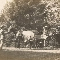 ph 16112: Woman, with cart, horse and handler [Kingsmill / Cruickston /