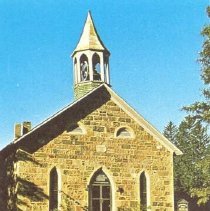 Christmas card with print of St. John's United Church, Belwood, sent to Jean F. Hutchinson of Belwood from the Smiths, ca. 1975.