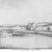 Allan's Mill and G.T.R. [Grand Trunk Railway] bridge, Guelph, drawn by
