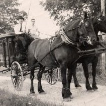 PH 23719 Pair of horses drawing Dillane hearse. ca. 1963-1964