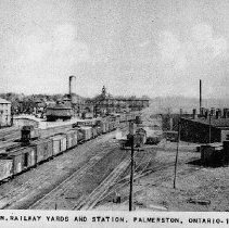 Canadian National Railway yards and station at Palmerston, Ontario, ca.1910