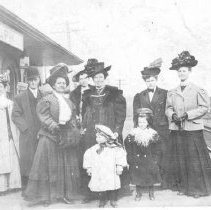 Group on platform of train station, Guelph, ca. 1890