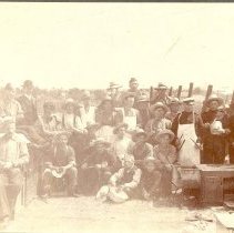 Elora group preparing to butcher, ca. 1900.