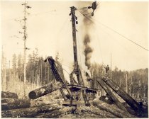 C Kinsey Photo 4x. Camp 1 St P & T Lumber Co. Steam yarder and Big loader over tracks loading cars.