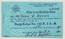 986.010. Ww Brown's Masonic Lodge Membership Card- Front0001