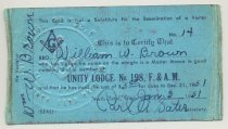 986.011. Ww Brown's Masonic Lodge Membership Card- Front0001