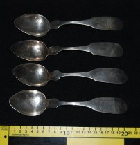 002.085. Four Coin Silver Tablespoons Engraved Emm (3)