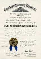 175th Anniversary Commission certificate
