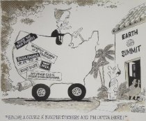 "Gimme a couple a' bumper stickers and I'm outta here!"