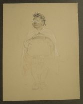 [Black woman wearing glasses with large purse. Subway sketch]