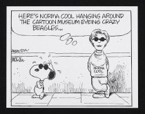 Here's Norma Cool hanging around the Cartoon Museum eyeing crazy beagles