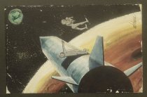 [Astronaut evicting woman and child from spaceship]