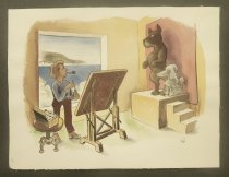 [Artist painting two dogs]