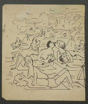 [Couples cavorting on the beach]