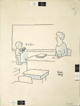 [Teacher watching student using calculator to solve math problem]