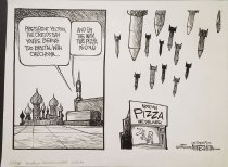 President Yeltsin, the citics say you're being too brutal with Chechnya... and by the way, this pizza is cold.