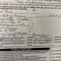 Purchase agreement for a gravestone - detail