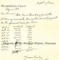 1932 Letter to Bartlett Hills Country Club