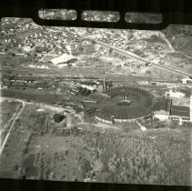 Aerial view of the roundhouse at Rigby Yard