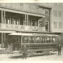 Trolley car and crew, Willard Beach Casino