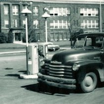 Lloyd W. Jordan Shell station, truck at pump