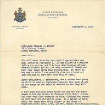 1952 letter to Murphy from Gov. Payne