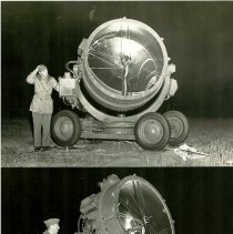 Fort Preble Battery I, man operating searchlight, 2 views